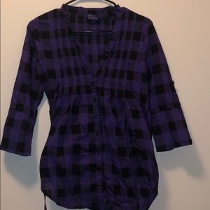 Purple Plaid Full Front Button Blouse -Miley Cyrus